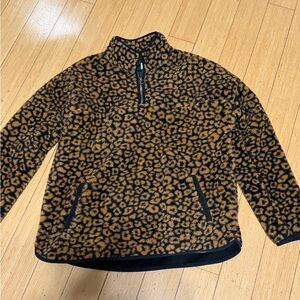 Time and Tru Women's Faux Sherpa Leopard Print Quarter Zip Pullover Size L